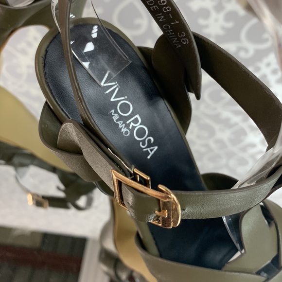 Open Toe Stiletto Platform Sandals knot detail in Green Faux Leather - Picture 6 of 7